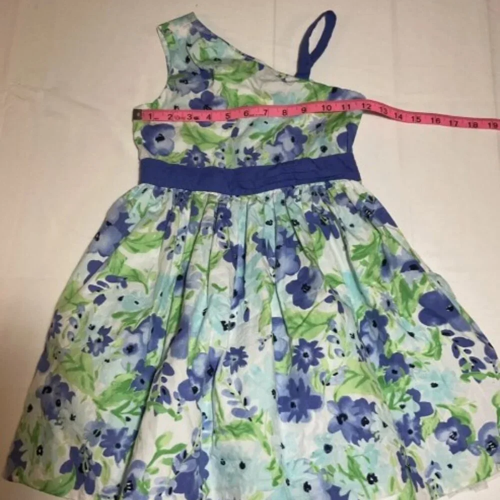 Dressed Up by Gymboree Girls 6 Blue Green Floral One Shoulder Dress Formal